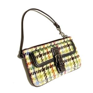 Coach Tattersall Tweed Wool & Leather Wristlet